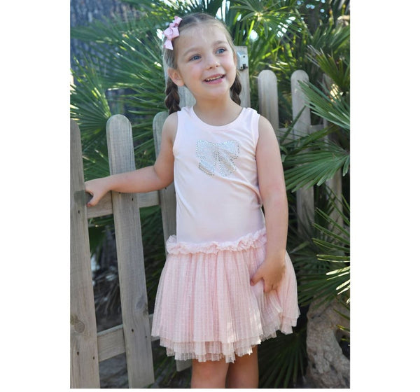 Vestido Austin Crystal Bow Tulle  Pale Pink