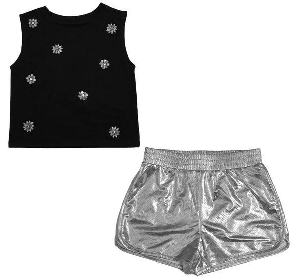 Blusa Negra Jewel Y Shorts Athletic Silver