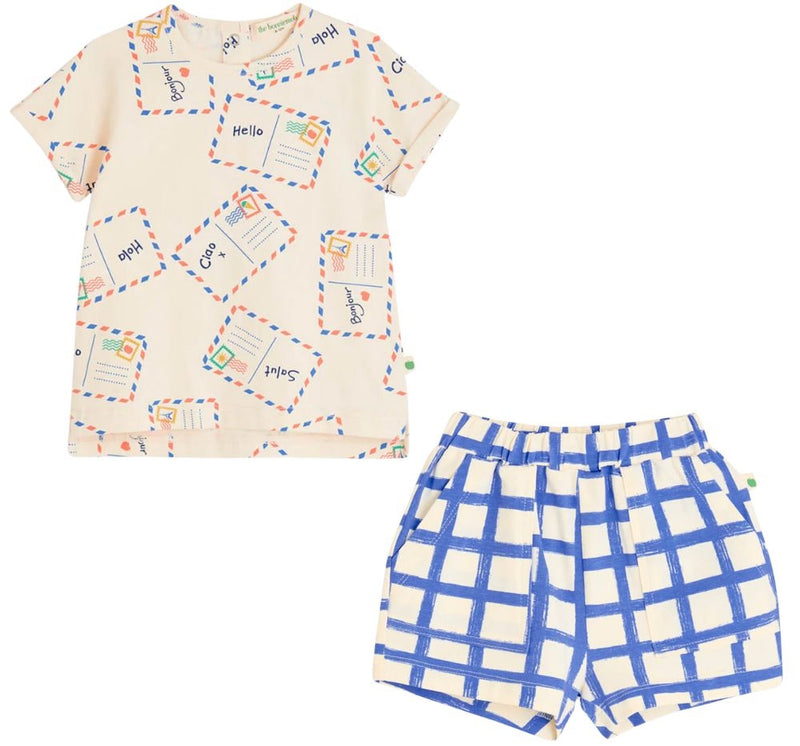 T-Shirt Postcard & Shorts Blue Checker