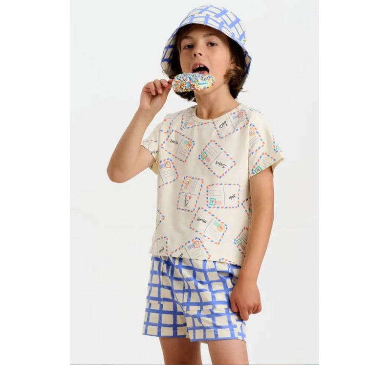 T-Shirt Postcard & Shorts Blue Checker