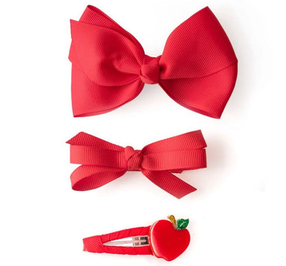 Set Clip Manzana Y Moños Rojo