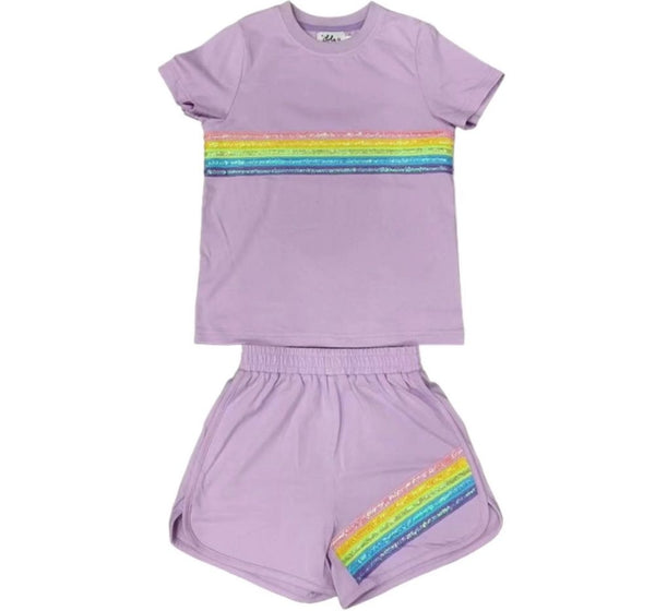 Conjunto Blusa Y Shorts Rainbow Sequin Lavender