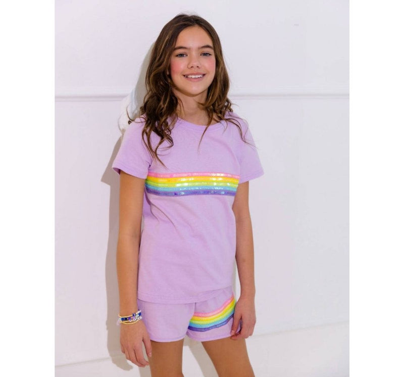 Conjunto Blusa Y Shorts Rainbow Sequin Lavender