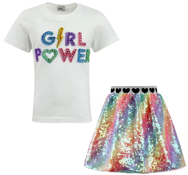 Blusa Crystal Girl Power Y Falda Shimmer Rainbow