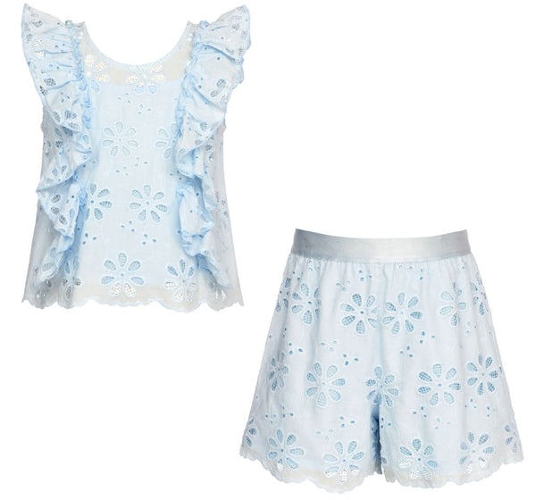 Blusa Y Shorts Ruffle Eyelet Blue