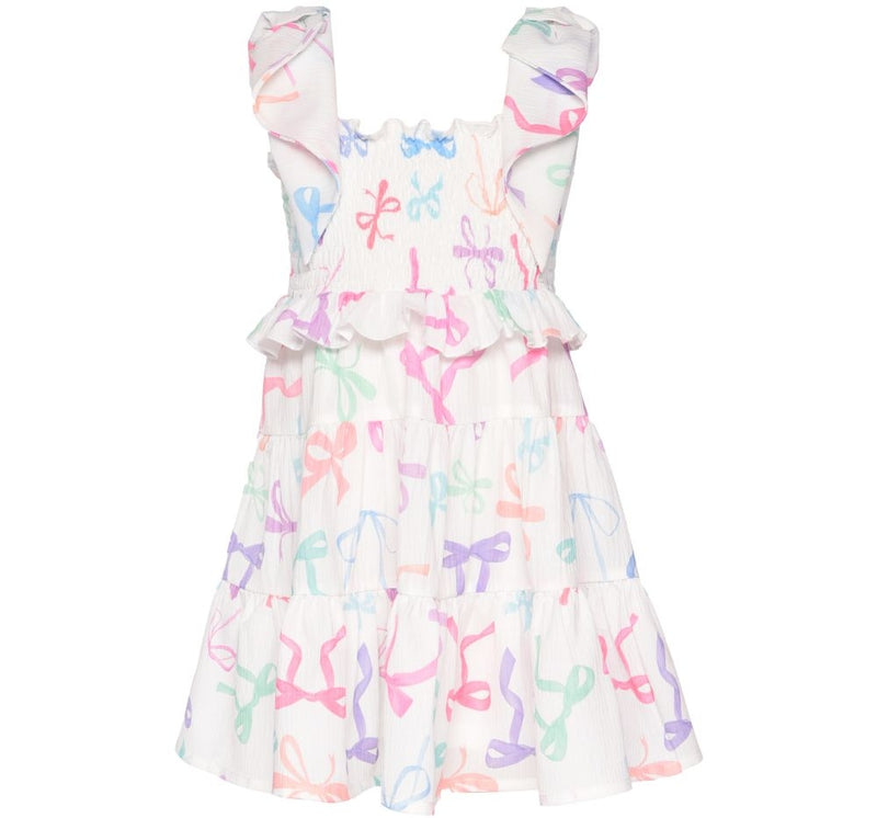 Vestido Blanco Estampado Bows Multi