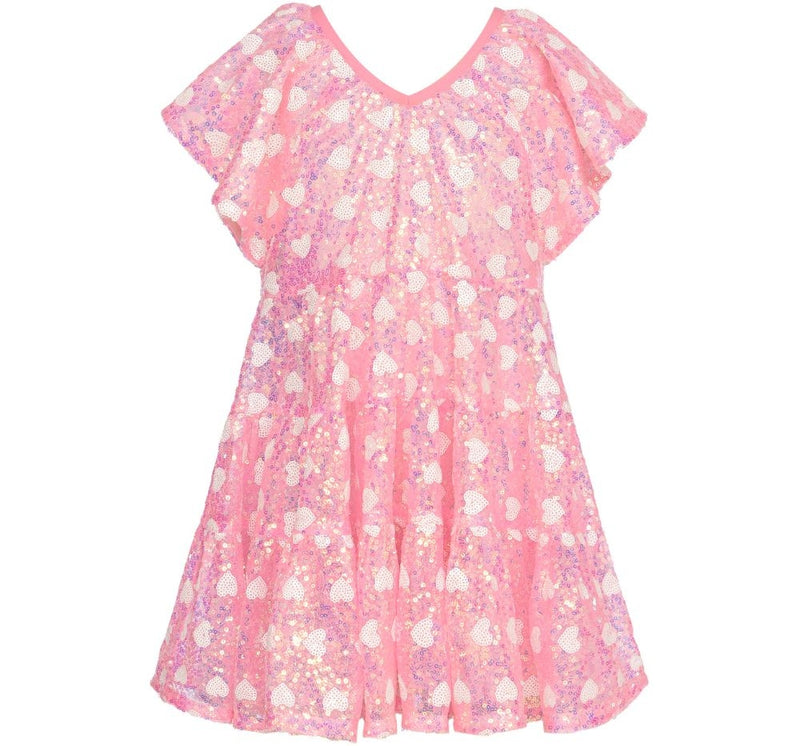 Vestido Lentejuelas Pink Flutter Sleeve