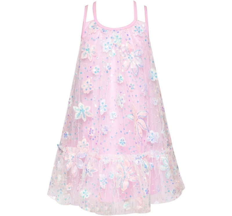 Vestido Pink Multi Flower & Sequin Mesh