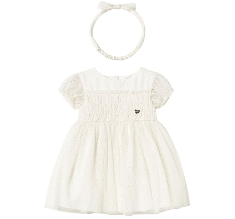 Vestido Tul Diadema Crudo