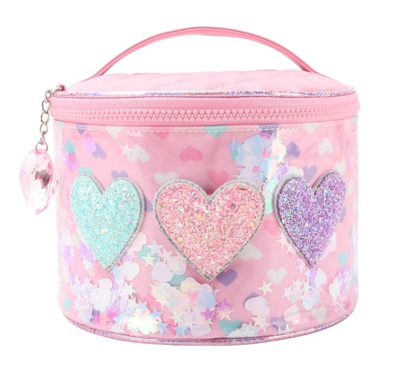 Cosmetiquera Confetti Hearts Pink Round