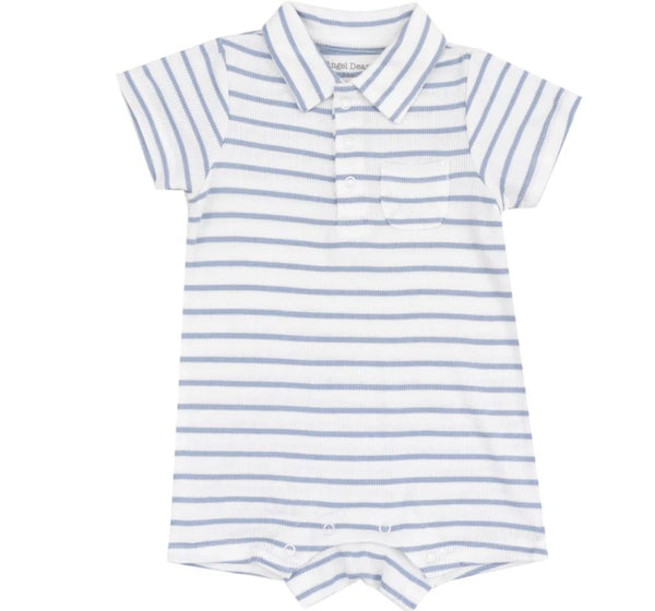 Romper Polo French Stripe Dusty Blue