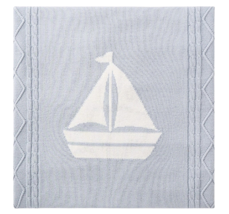 Nautical Intarsia Cable Blanket Blue