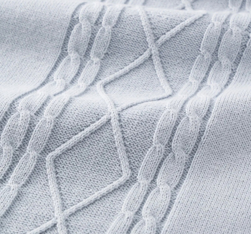 Nautical Intarsia Cable Blanket Blue