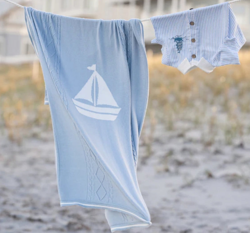 Nautical Intarsia Cable Blanket Blue