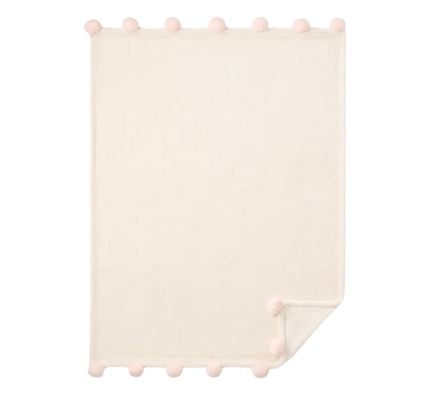 Flannel Fleece Pom Blanket Pink