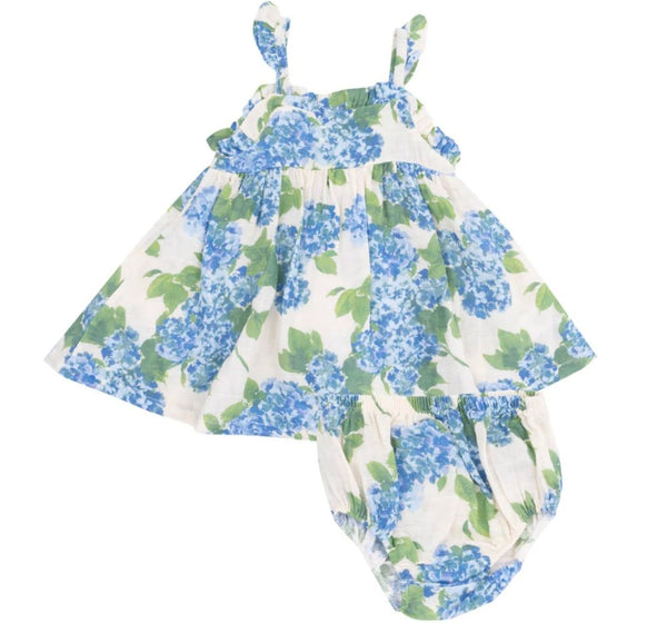 Paperbag Ruffle Sundress With Diaper Cover Watercolor Hydrangeas