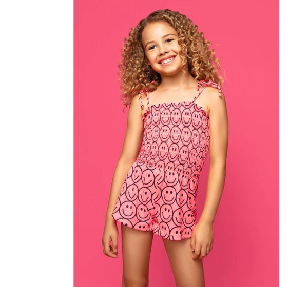 Smocked Romper Neon