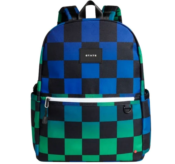 Kane Double Pocket Large Backpack - Blue Checkerboard