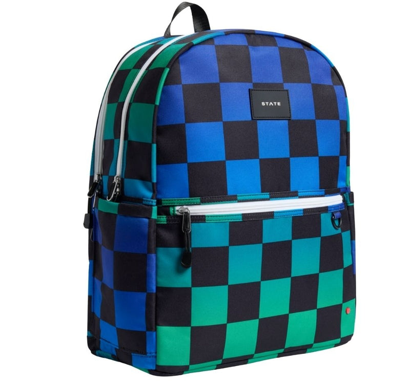 Kane Double Pocket Large Backpack - Blue Checkerboard