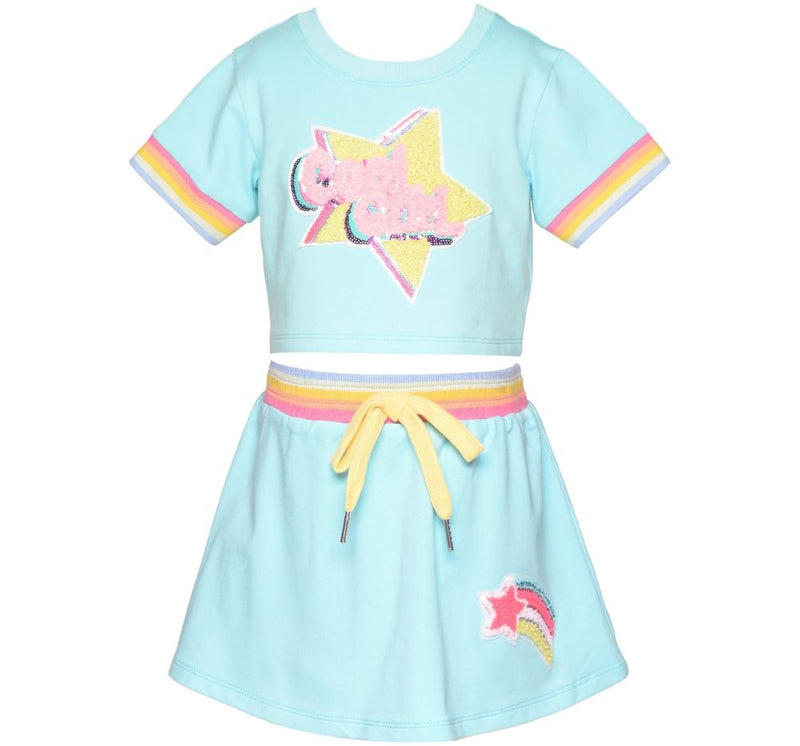 Crop Top W/Cool Girl Trim Rainbow & Skaterskirt W/Patch & Rainbow Stripe Waistband
