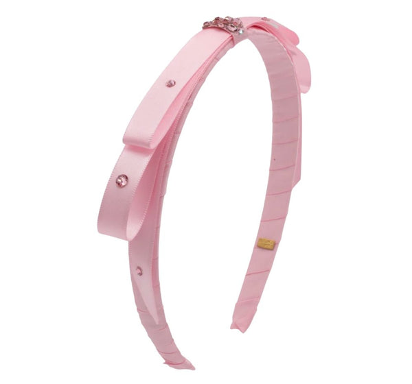 Crystallized Thin Satin Wrap Bow Thin Headband Lt. Pink
