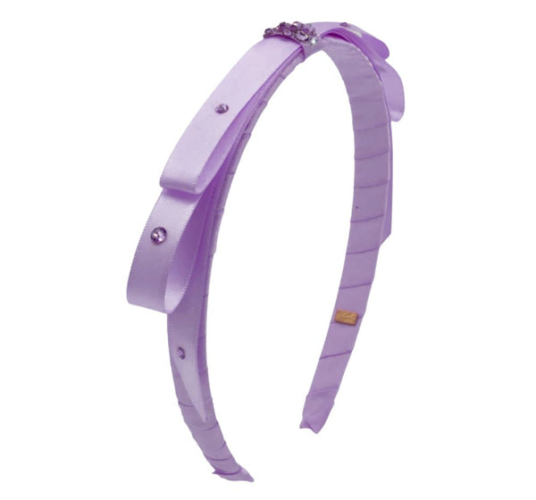 Crystallized Thin Satin Wrap Bow Thin Headband Lilac