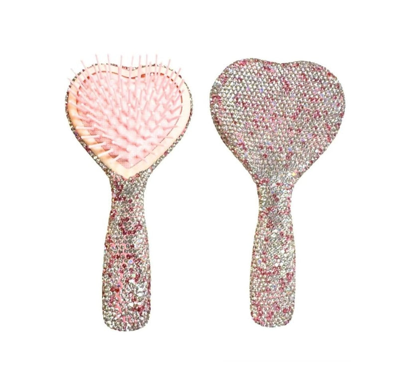 Fully Crystallized Heart Shape Hair Brush Pk-Silver