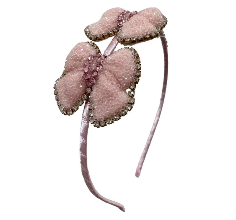 Diadema 2 Glitter Bows With Stones Pink