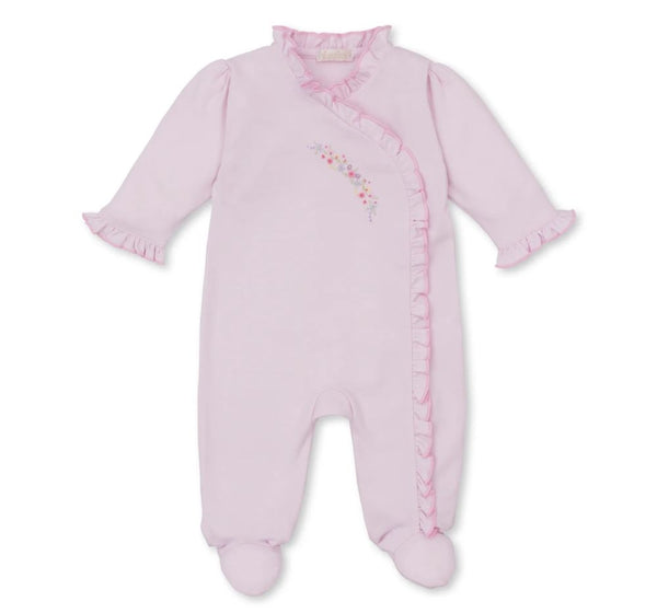 Pink-PK Footie W/ Hand Emb Flowers & Vines