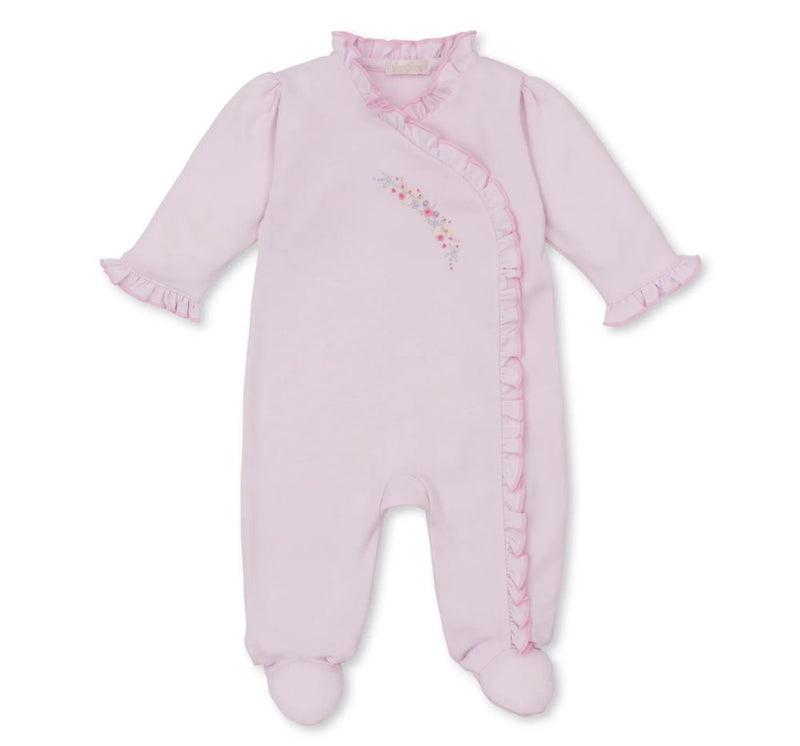 Pink-PK Footie W/ Hand Emb Flowers & Vines