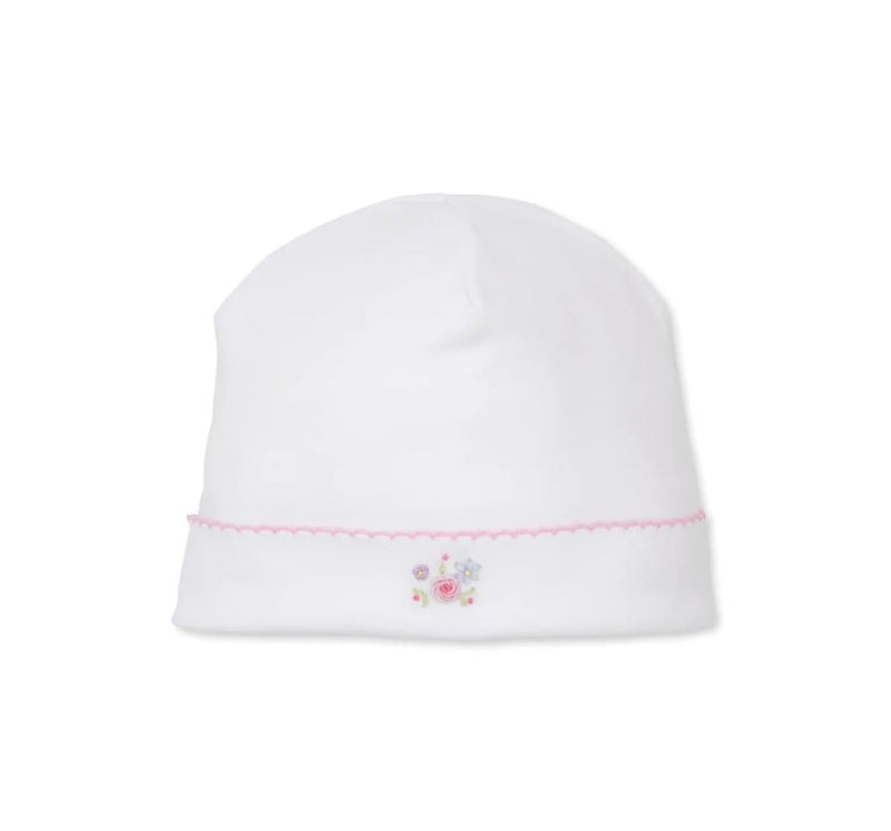 White-Pink Hat W/ Hand Emb Premier Flowers & Vines