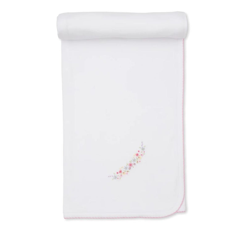 White-Pink Blanket w/ Hand Emb Premier Flowers & Vines