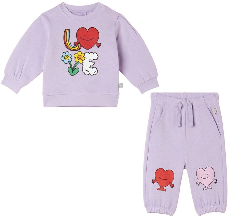 Sweatshirt W/Love Print & Joggers With Hearts Print