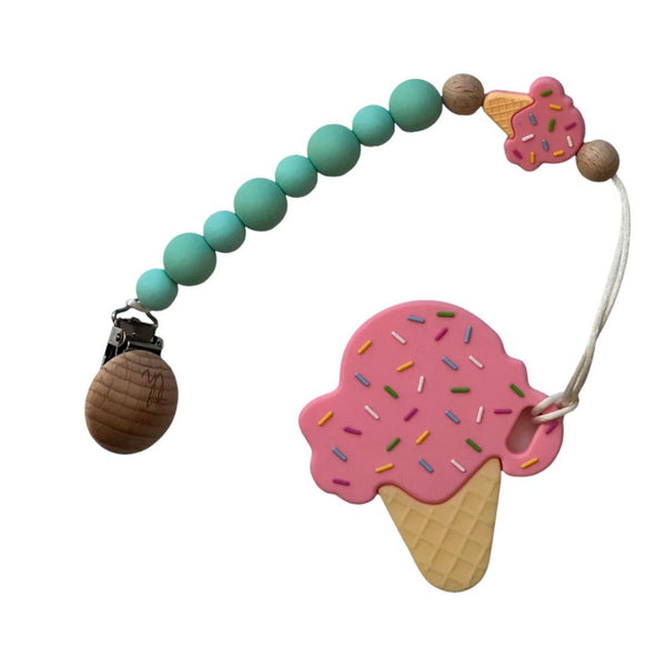 Teether & Clip Bundle Strawberry Ice Cream