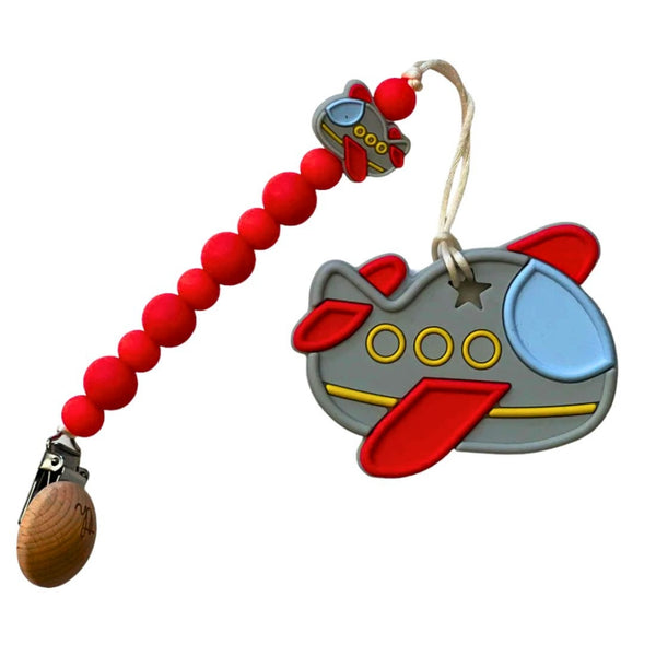Teether & Clip Bundle Airplane Light Gray