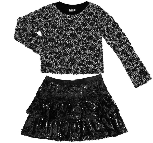 Suéter Textura Y Falda Lentejuelas Negra