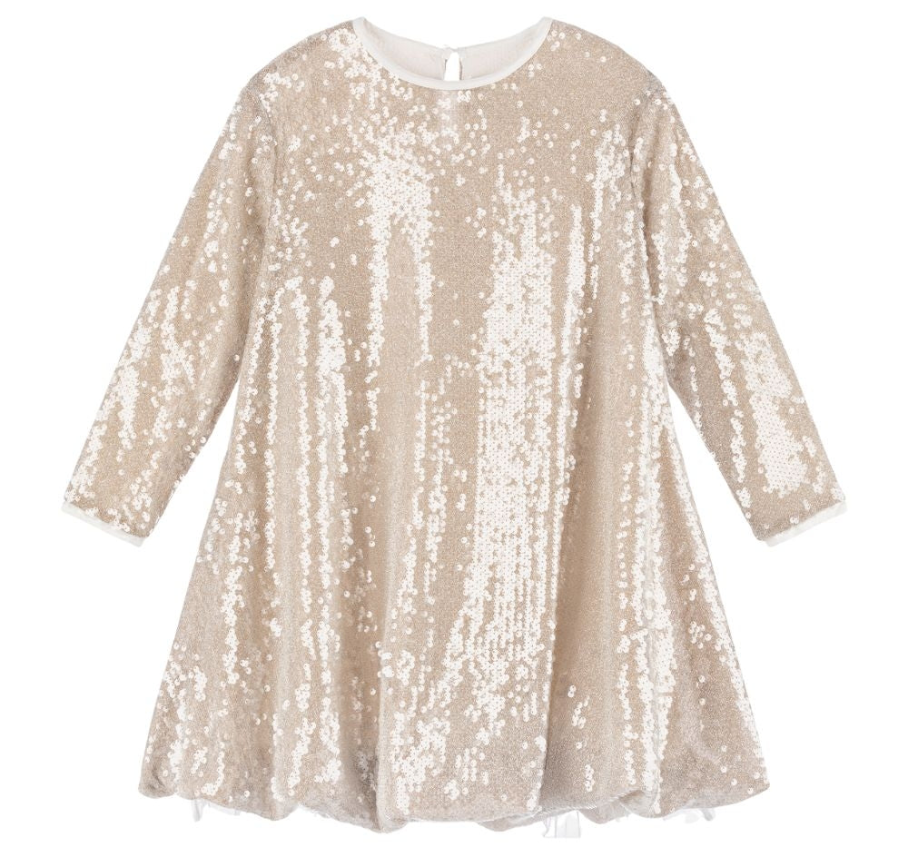 Girls Ceremony Ls Sequin Dress Light Gold