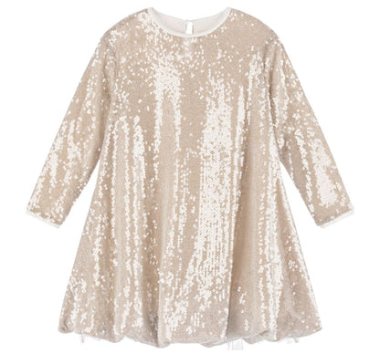 Girls Ceremony Ls Sequin Dress Light Gold