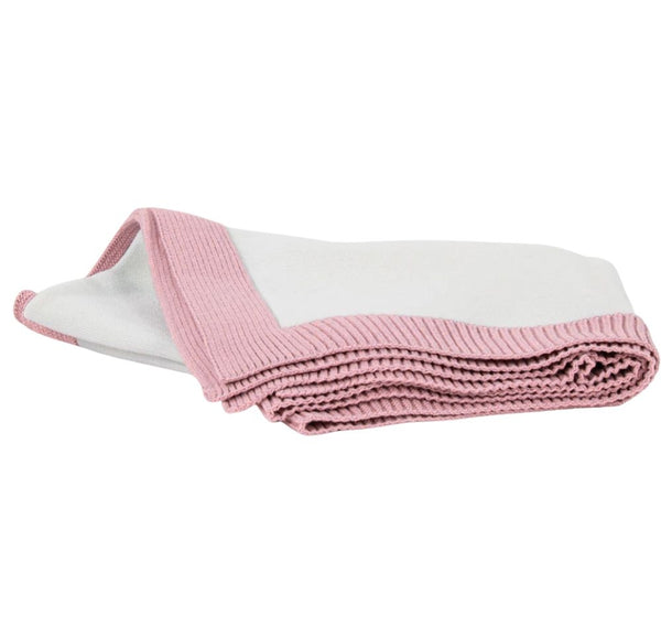 Jersey Knit Blanket with Contrast Rib Border Pink/Cream