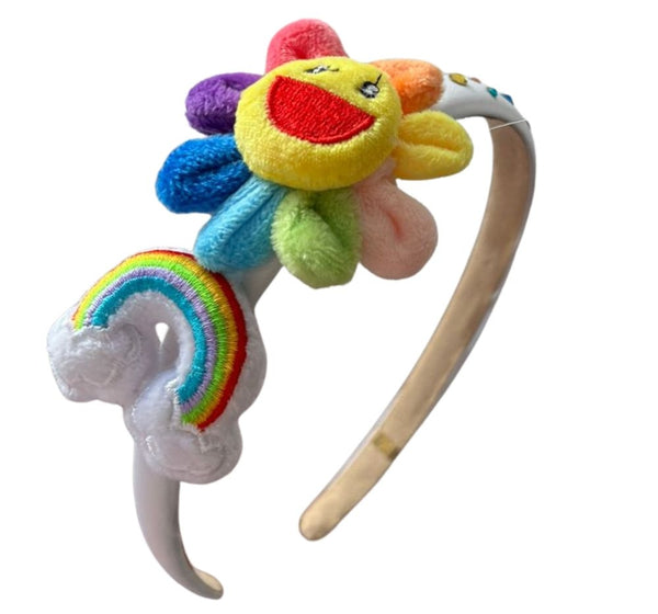 Diadema Plush Crystallized  W/Flower & Rainbow