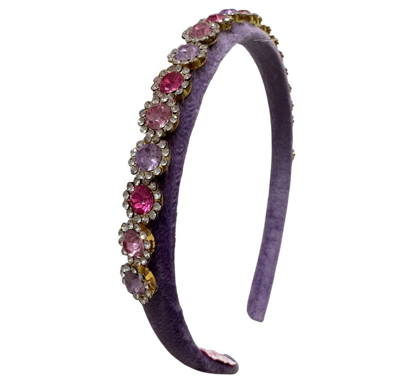 Diadema Thin Velvet Round Jewel Purple