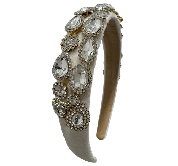 Diadema Full Jeweled Velvet Ivory
