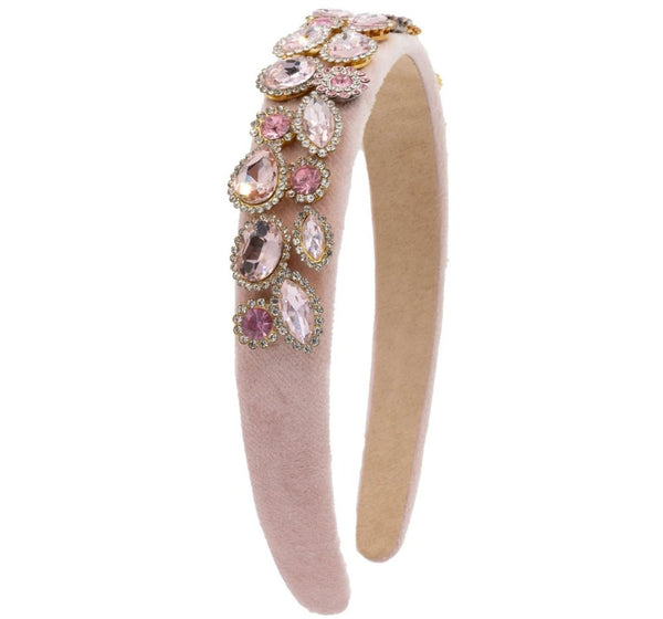 Diadema Full Jeweled Velvet Pink