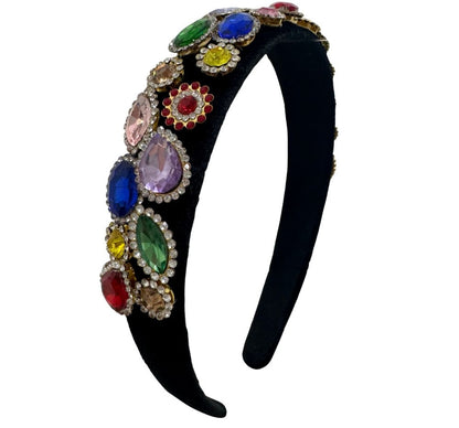 Full Jeweled Velvet Headband Black