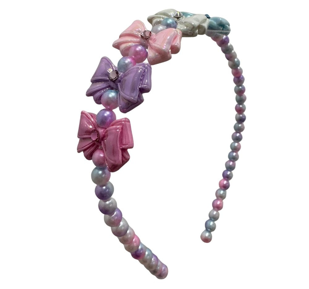 Five Bow On Thin Pearl Headband Pastel