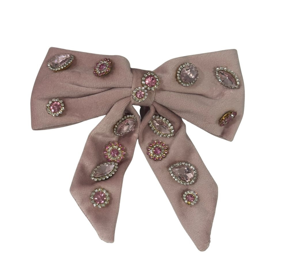 Velvet Jewel Tail Bow Clip Pink