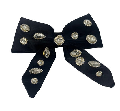 Velvet Jewel Tail Bow Clip Black