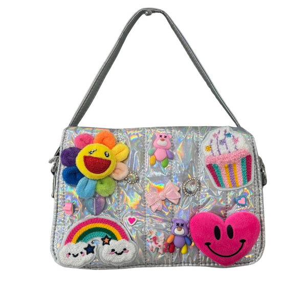 Bolsa Plateada Handle Crossbody Quilted Charm