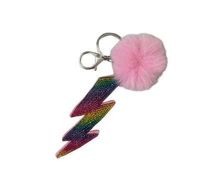 Crystallized Lightning Emoji Pom Pink With Fur keychain