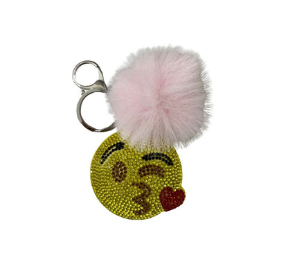 Crystallized Emoji Pom Pink With Fur keychain